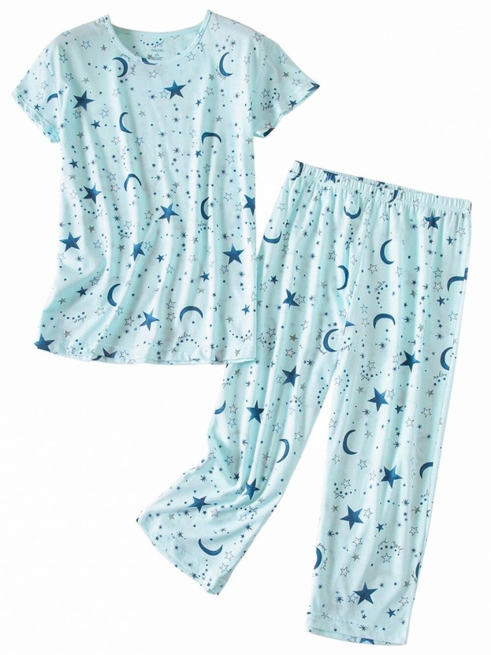 Womens Pajama Set Cotton Short Sleeve Top with Capri Pants Soft Pjs